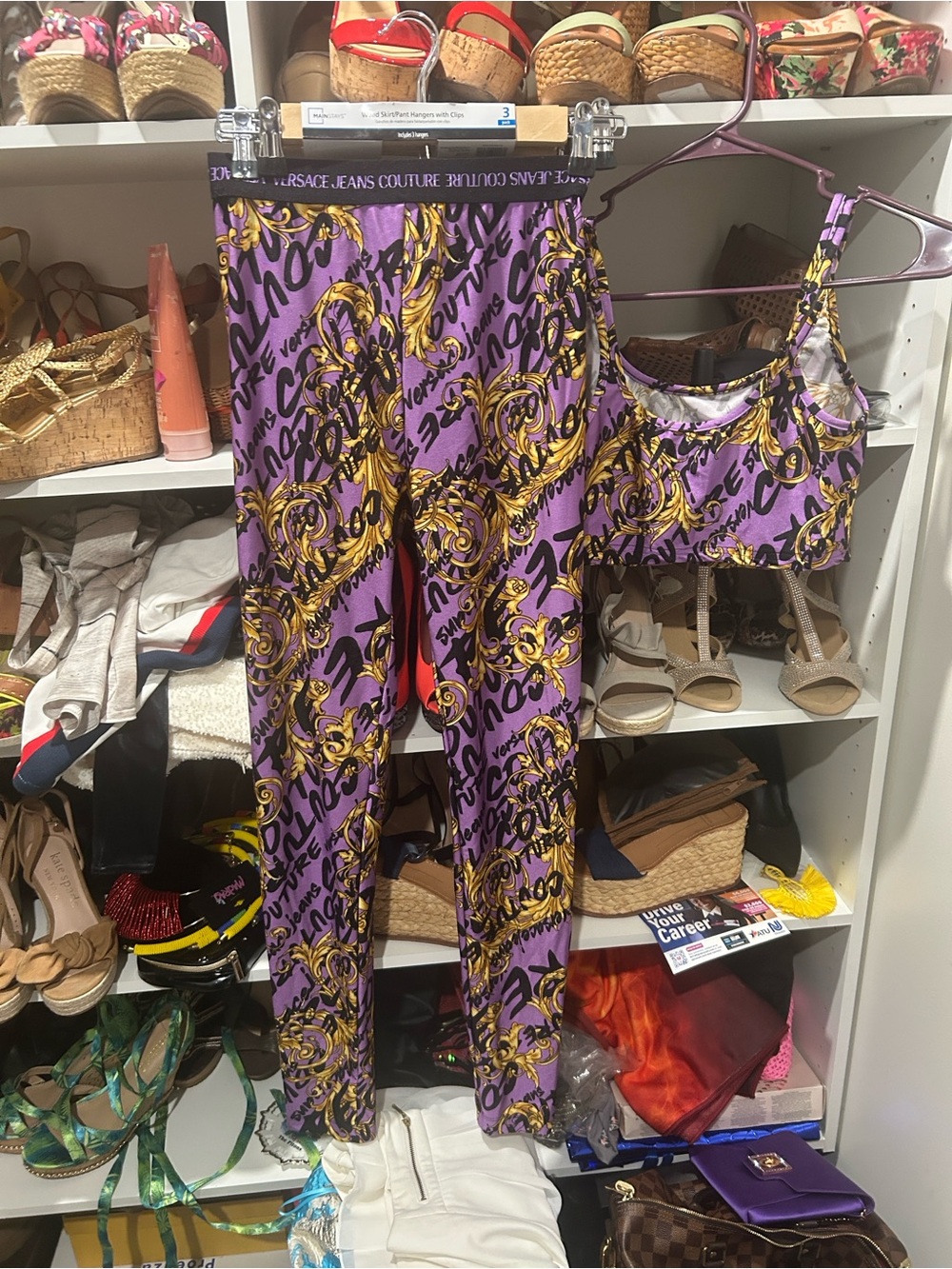 Versace Jeans Couture Purple & Gold Baroque Print Leggings